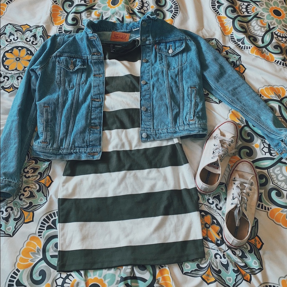 Green and white striped t shirt dress